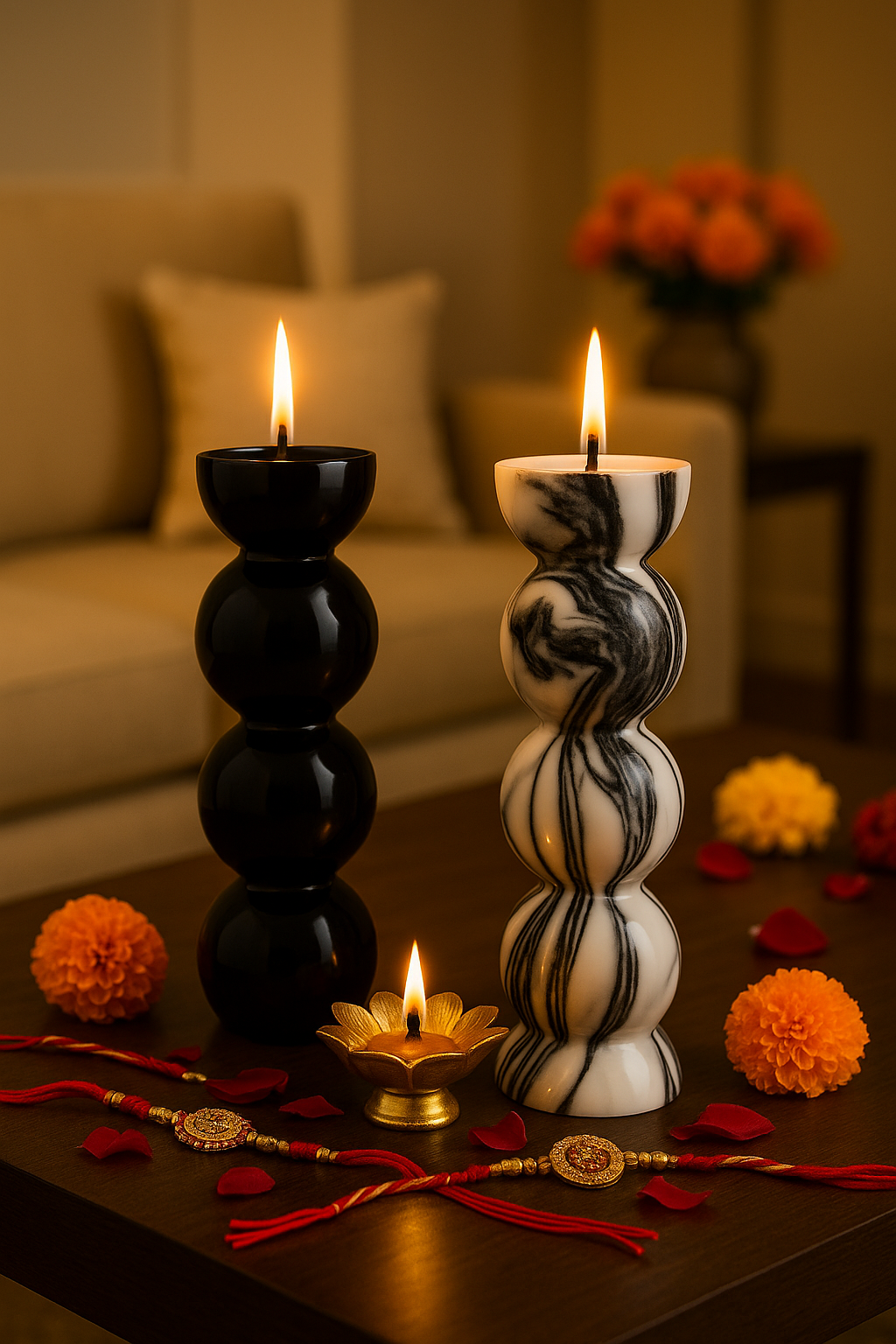 Triad of Light & Surprise Rakhi Gift (Set of 2 Scented Candles) - ACad Home