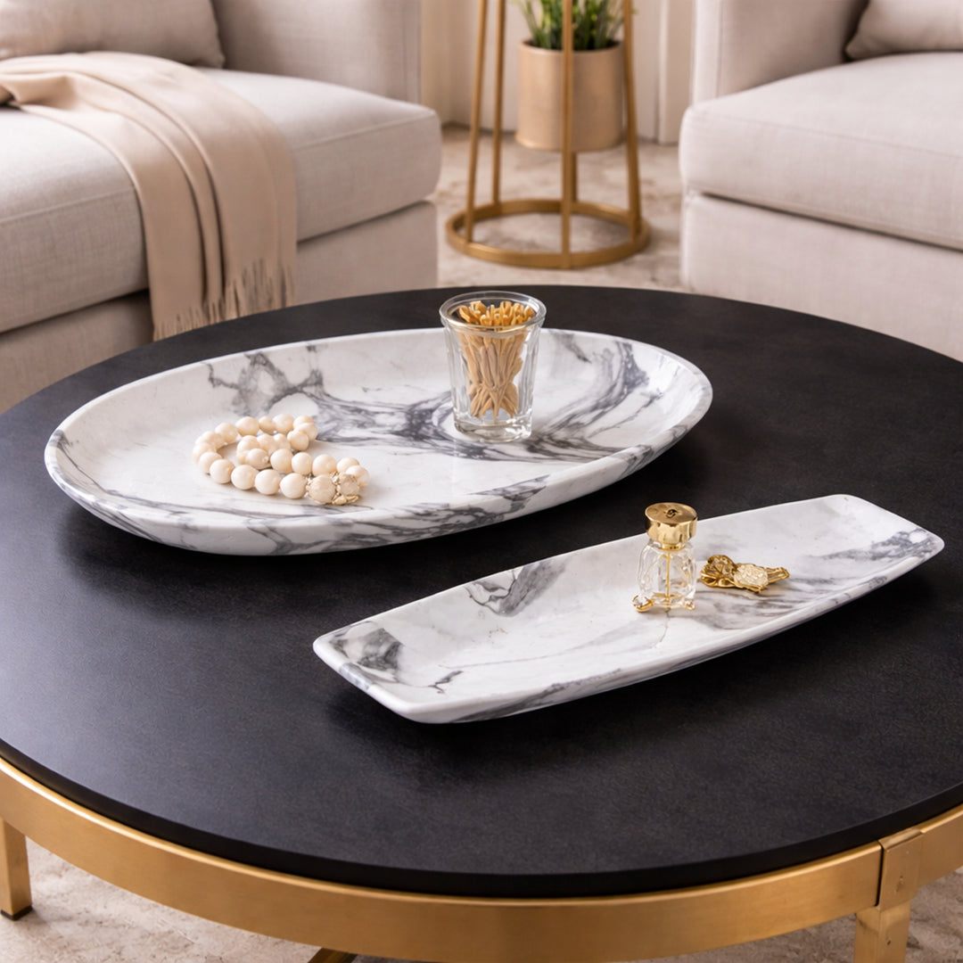 Aureon Oval & Marquina Edge Platter- Décor Tray Set