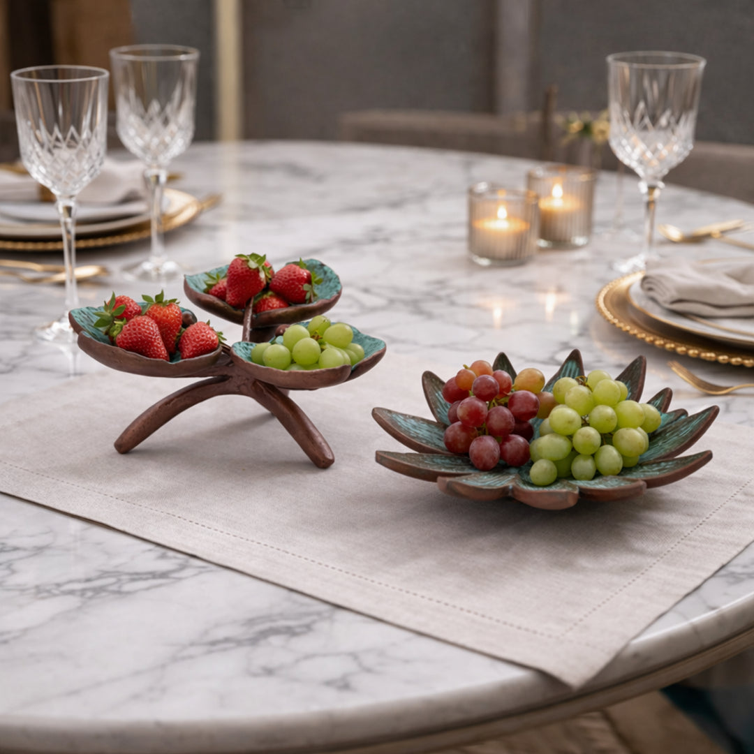 Elysian Leaf Cluster & Emerald Lotus Platter - Décor Tray Set