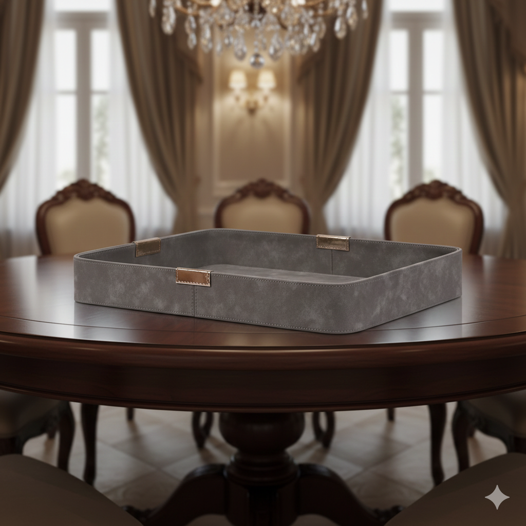 Curvedge Rectangular  Leather Tray