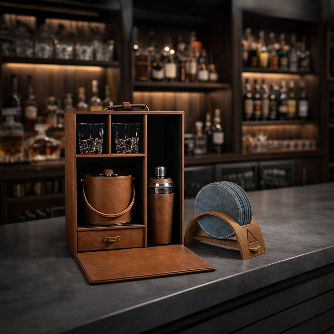 Legacy Leather Barware & Coaster Set