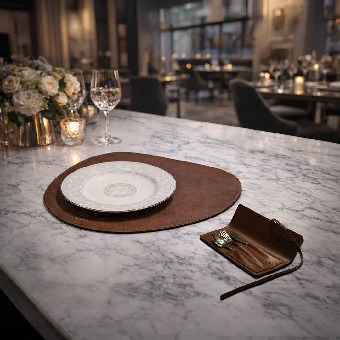 Leather Abstract Mats & Cutlery Holder - Set of 1